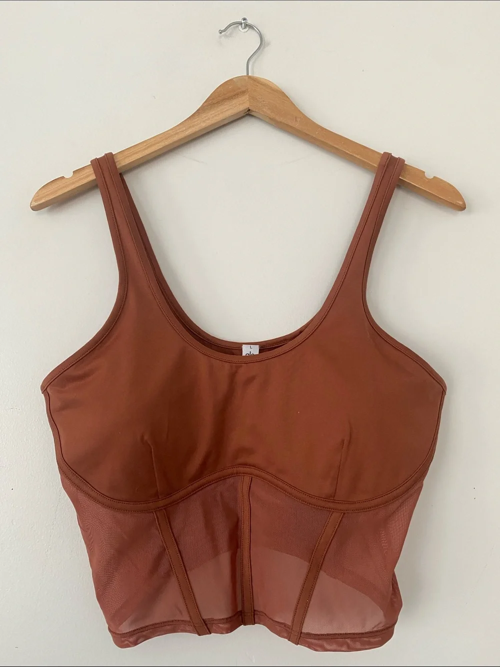 ALO Airbrush Mesh Corset Tank Top Wireless in Rust Sz L Athletic Sporty Comfy